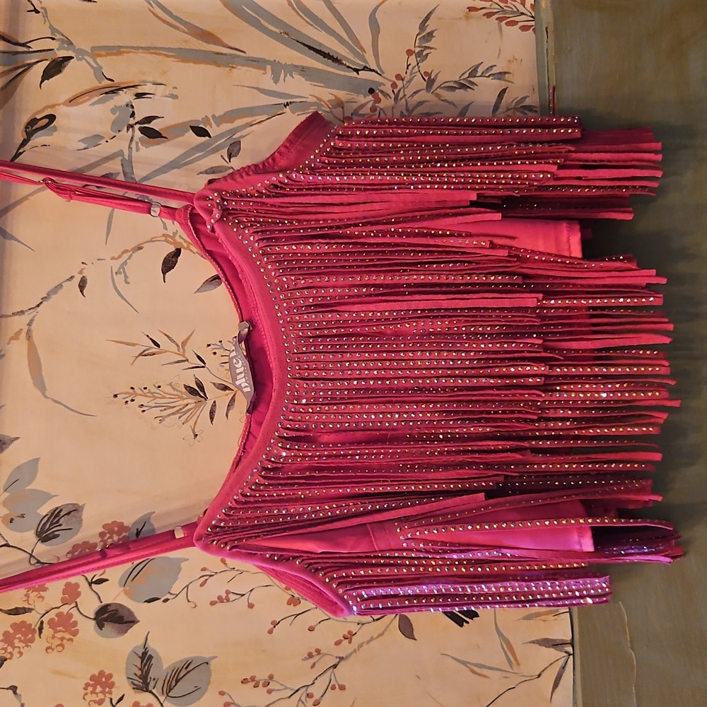Pink Fringe Embellished Women's Top